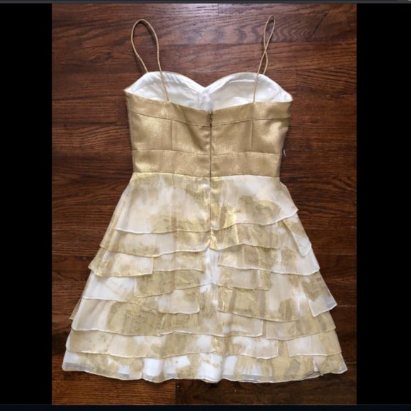 Aidan Mattox Gold Silk Tiered Cocktail Dress - Picture 2 of 8